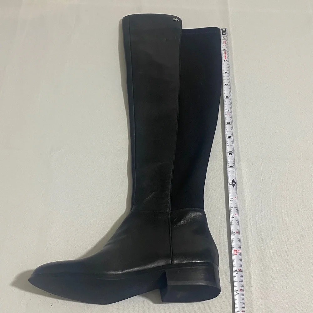 NWOB MICHAEL KORS Poly-Spandex & Black Leather Boots w MK Logo Women's Size 5M
